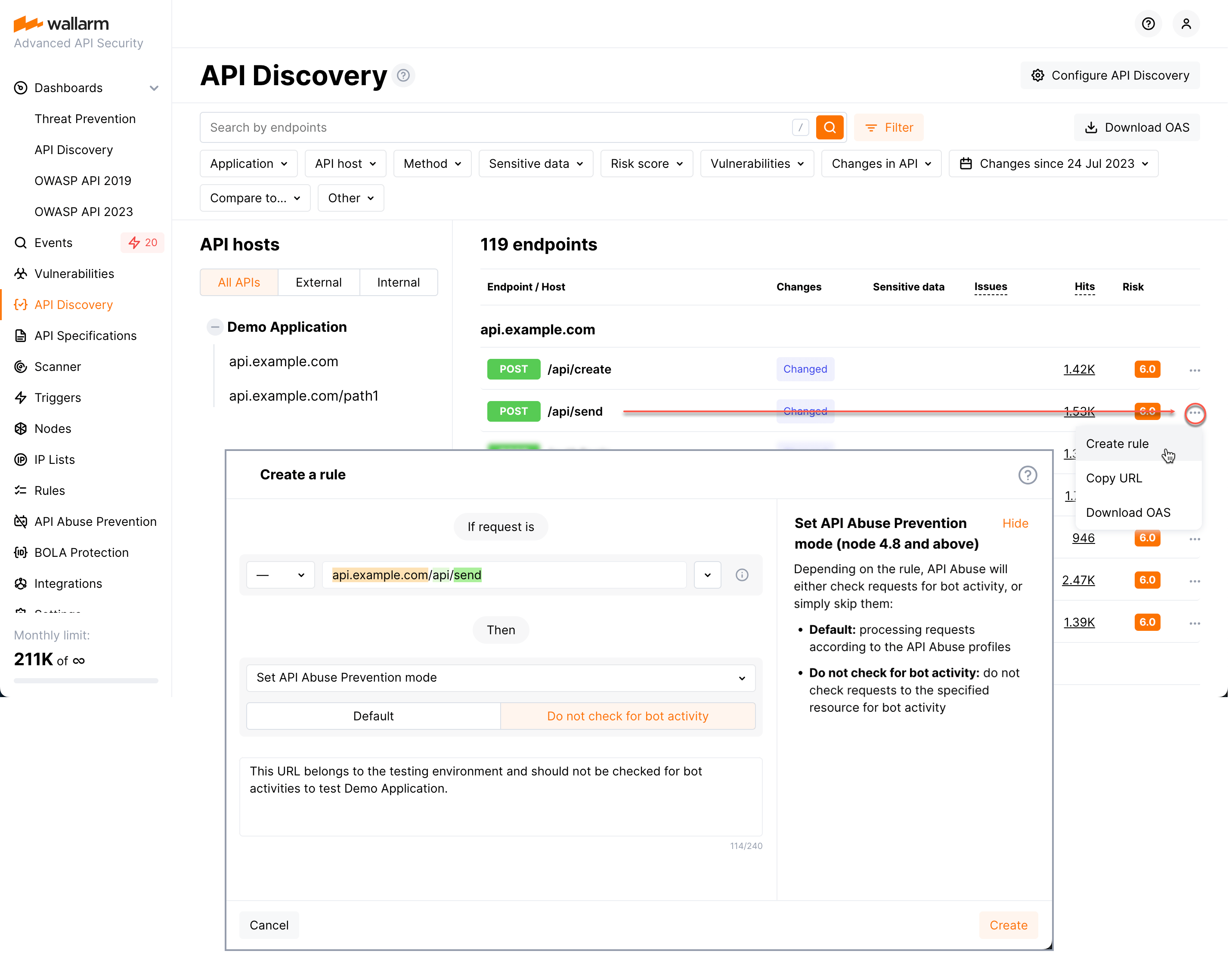 Creating Set API Abuse Prevention mode for API Discovery endpoint