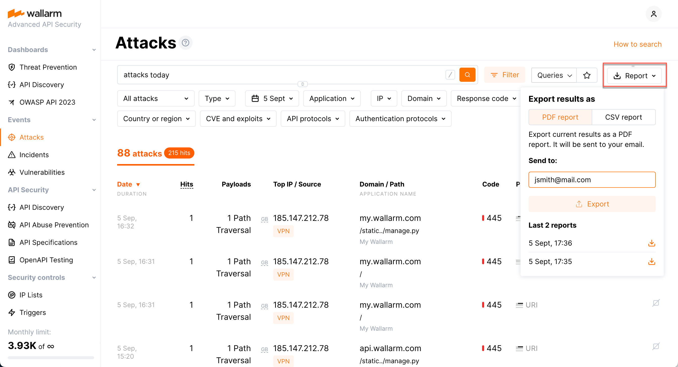 Report creation window