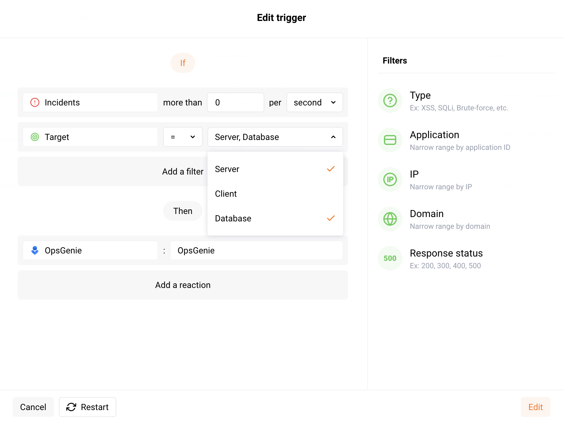 Example of a trigger sending the data to Splunk